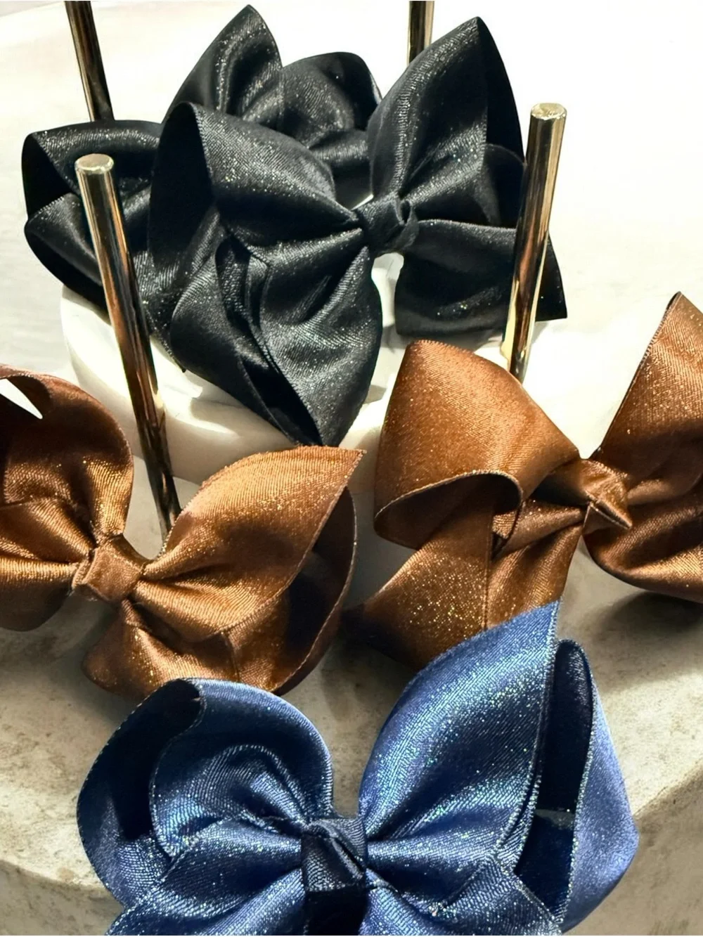 Girls Kids Hair Bows Set - Black, Brown, Navy